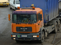 MAN 26-414 Hook Lift 6x2 Orange Cabin and Blue Container