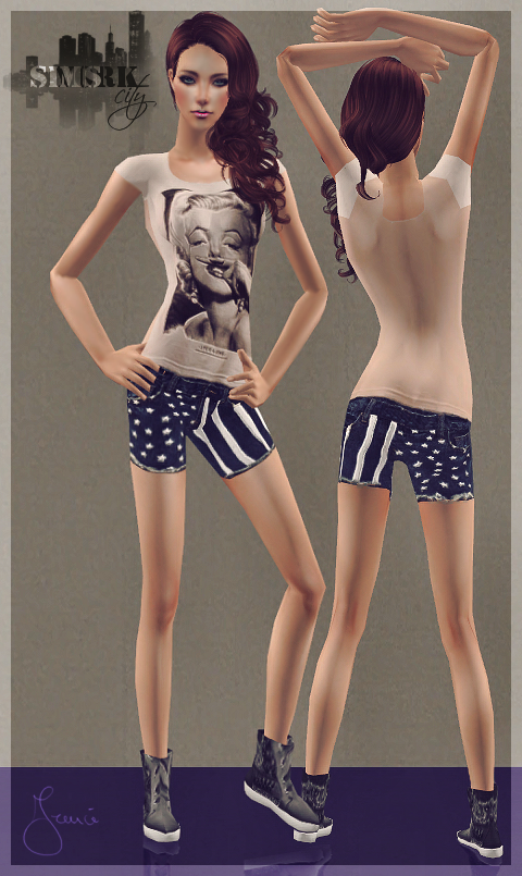sims -  The Sims 2. Женская одежда: повседневная. Часть 3. - Страница 28 31-+Shorts+Marilyn+T-shirt+Outfit