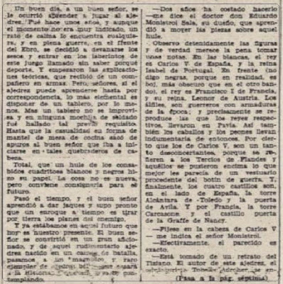 Historia de un ajedrez con historia (Semanario Ramblas, 8 de abril de 1946)