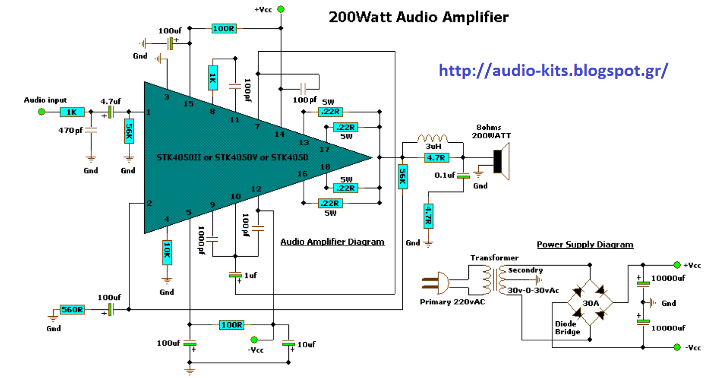 audio kit circuits: 200 WATT AUDIO AMPLIFIER 200 watt audio amplifier circuit diagrams 