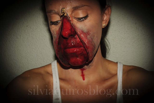 Maquillaje Halloween 5: Cremallera abierta en el rostro, Halloween Make-up 5: Open zipper on the face, efectos especiales, special effects, Silvia Quirós