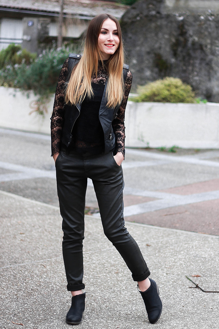 lace leather outfit