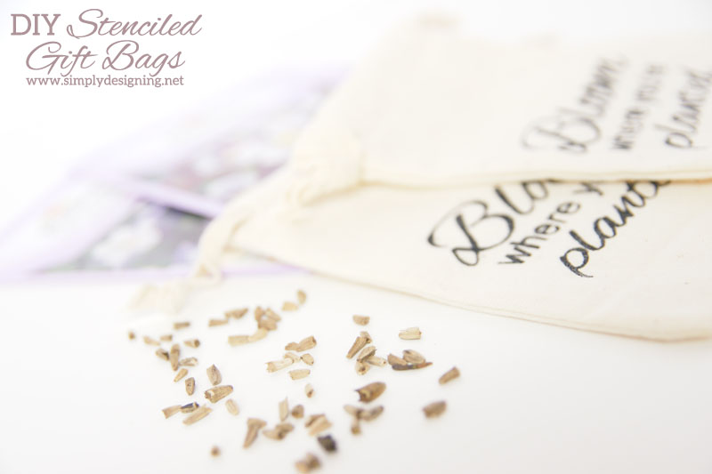 DIY Stenciled "Bloom" Gift Bag | cute cotton drawstring bags, stenciled and filled with flower seeds | perfect for #mothersday #teacherapprecviation #spring or #easter | #silhouette #vinyl DIY Stenciled "Bloom" Gift Bag | cute cotton drawstring bags, stenciled and filled with flower seeds | perfect for #mothersday #teacherapprecviation #spring or #easter | #silhouette #vinyl