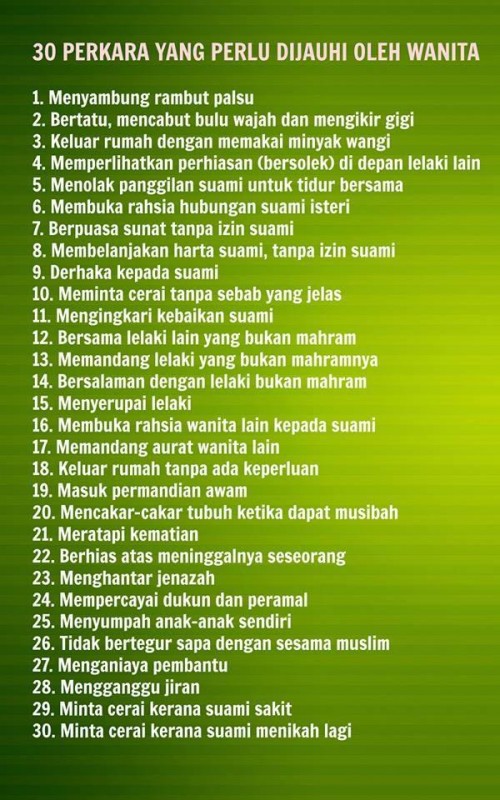 Wajib Baca! 30 Perkara Yang Perlu Di Jauhi Wanita Wajib Baca! 30 Perkara Yang Perlu Di Jauhi Wanita