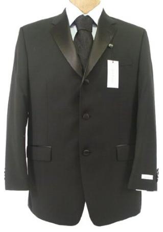 Calvin Klein Men's SB 3 Button Solid Black Wool Tuxedo