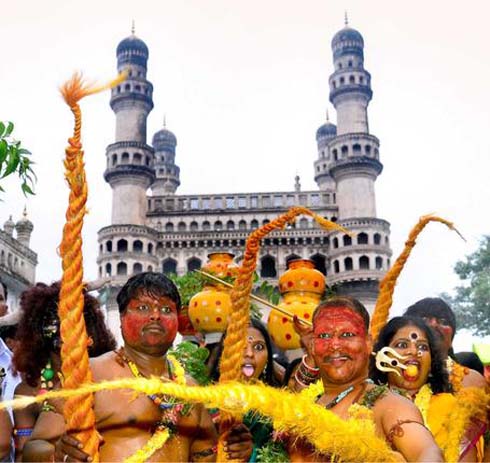 Telangana Bonalu Festival Men Dressed As Potharaju