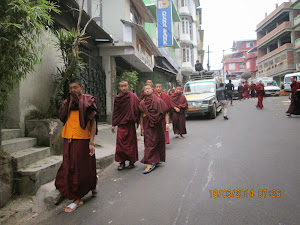 Monks  on Nam Nang road early in the morning.