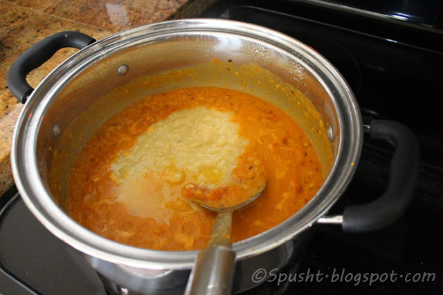 mix the boiled or pressure cooked dal with stir-fried vegetables