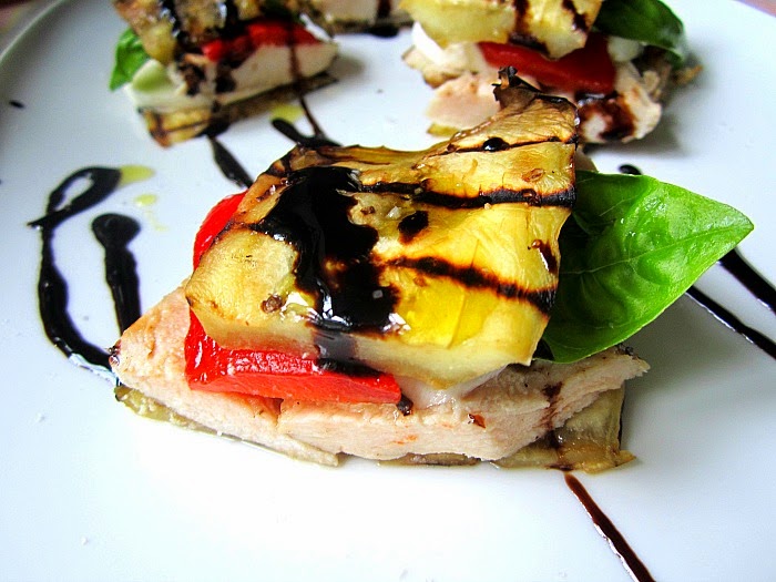 Grilled Chicken w/ Eggplant & Mozzarella Stacks