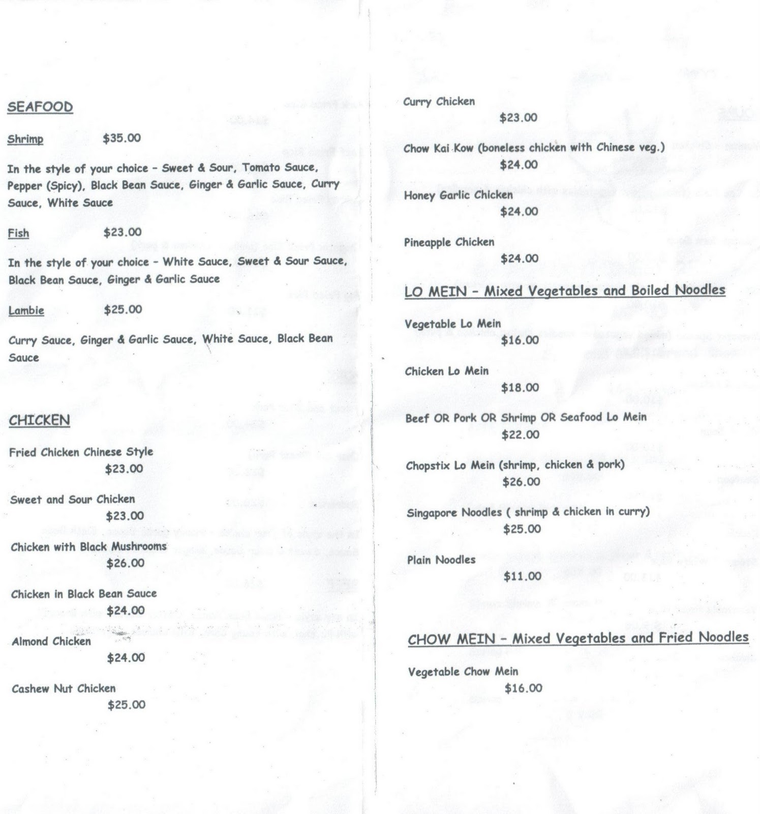 hello grenada, see you later america Chopstix Chinese Restaurant Menu