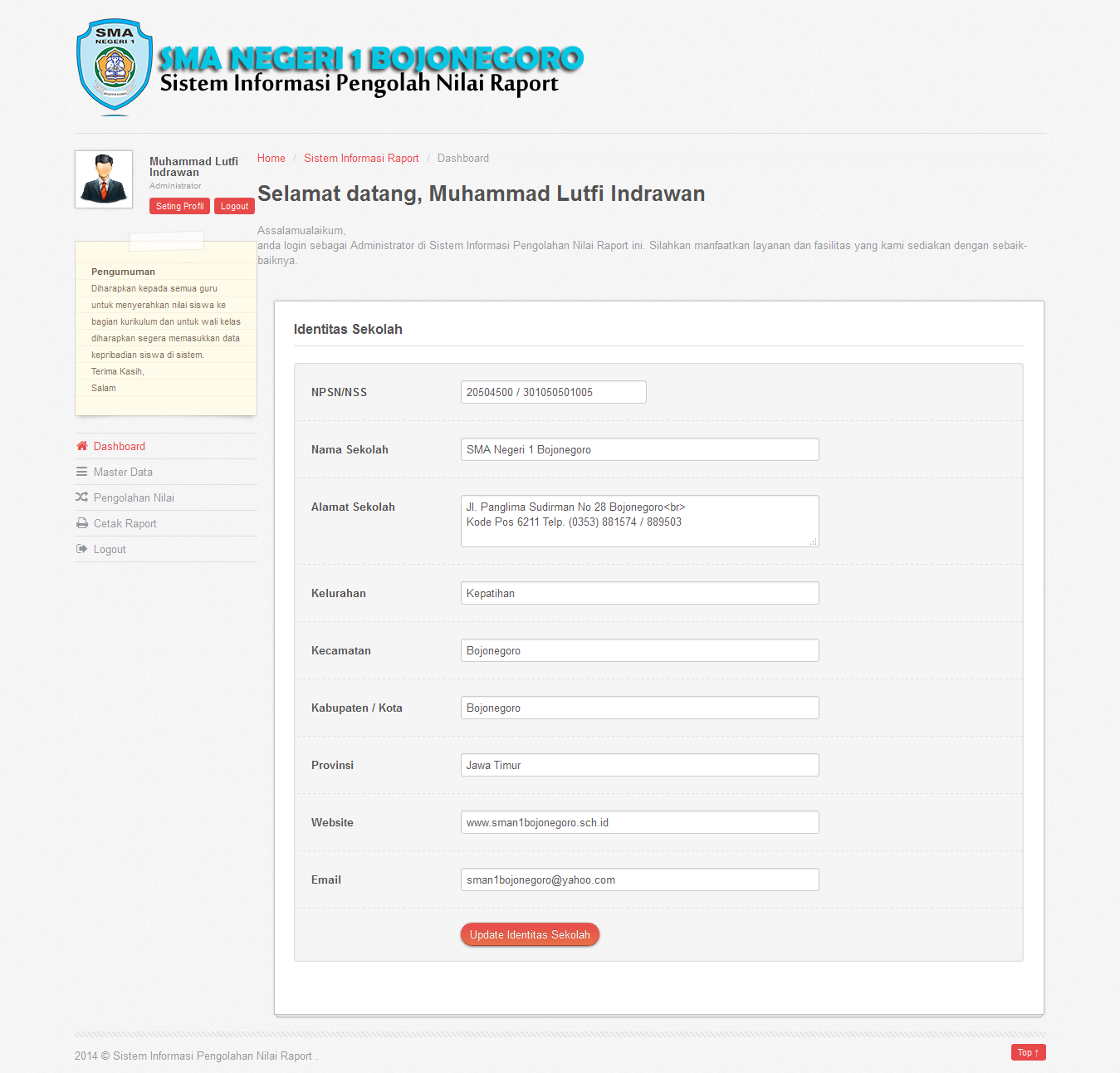 Sistem Informasi Pengolahan Nilai Raport Kurikulum 2013