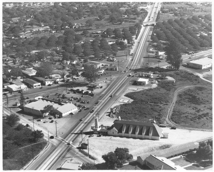 CRAWFORD'S VILLAGE STORE at 5 Points in El Monte Aerial of 5 Points