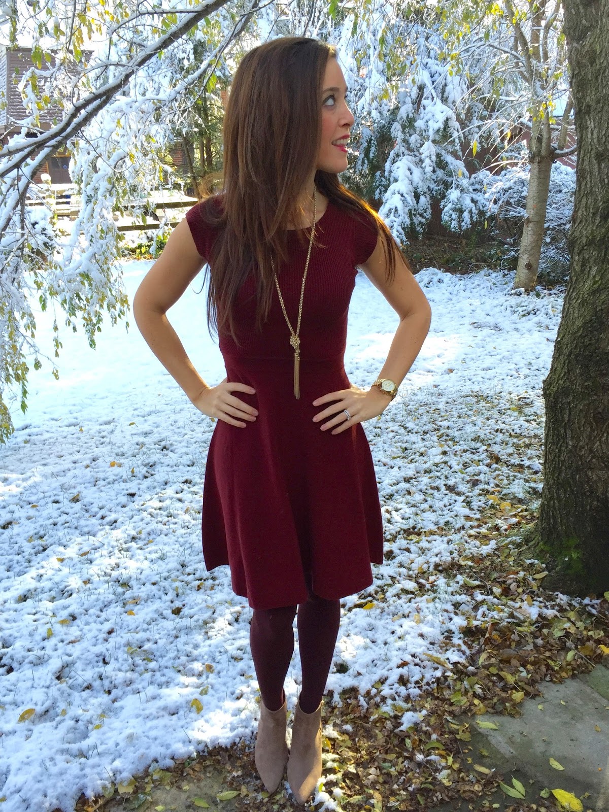 fit and flare dress with tights