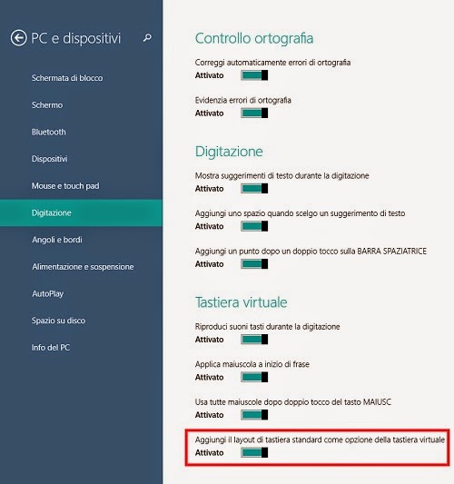 Come attivare la tastiera virtuale completa su Windows 8.1