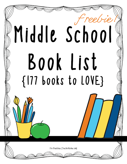 177 novels that your middle school students will LOVE reading.  TeacherKarma.com