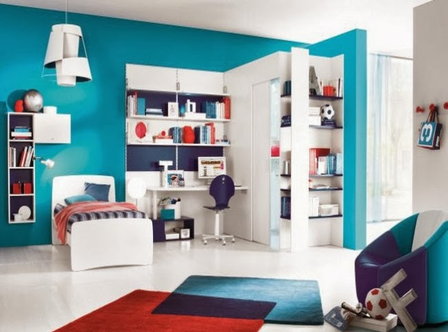 Dormitorio en azul y rojo para niño - Ideas para decorar dormitorios