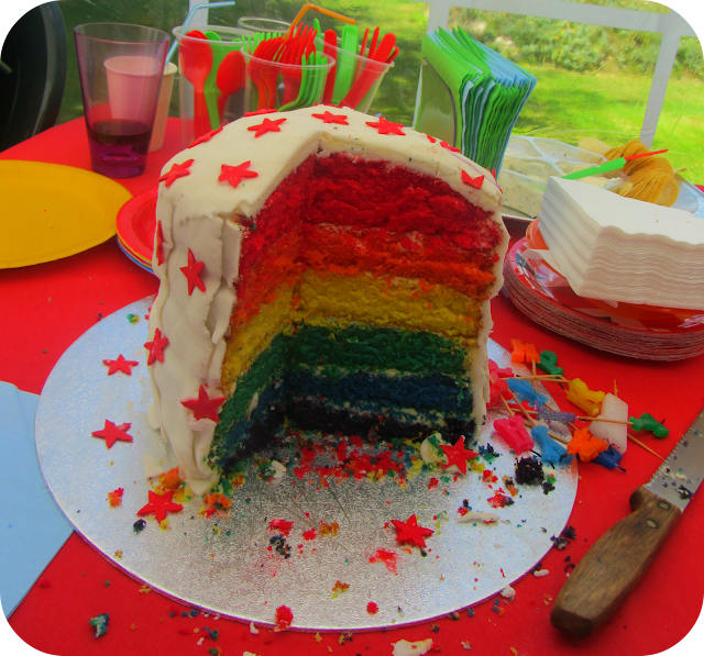 rainbow cake, seven layer rainbow cake, multicoloured sponge cake