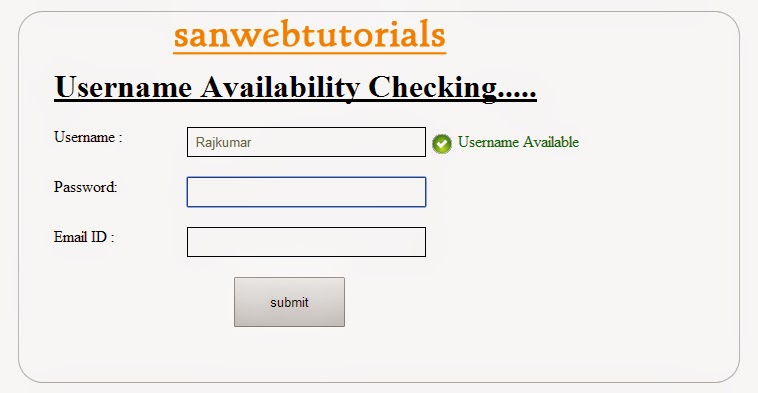 Check username availability using php and ajax