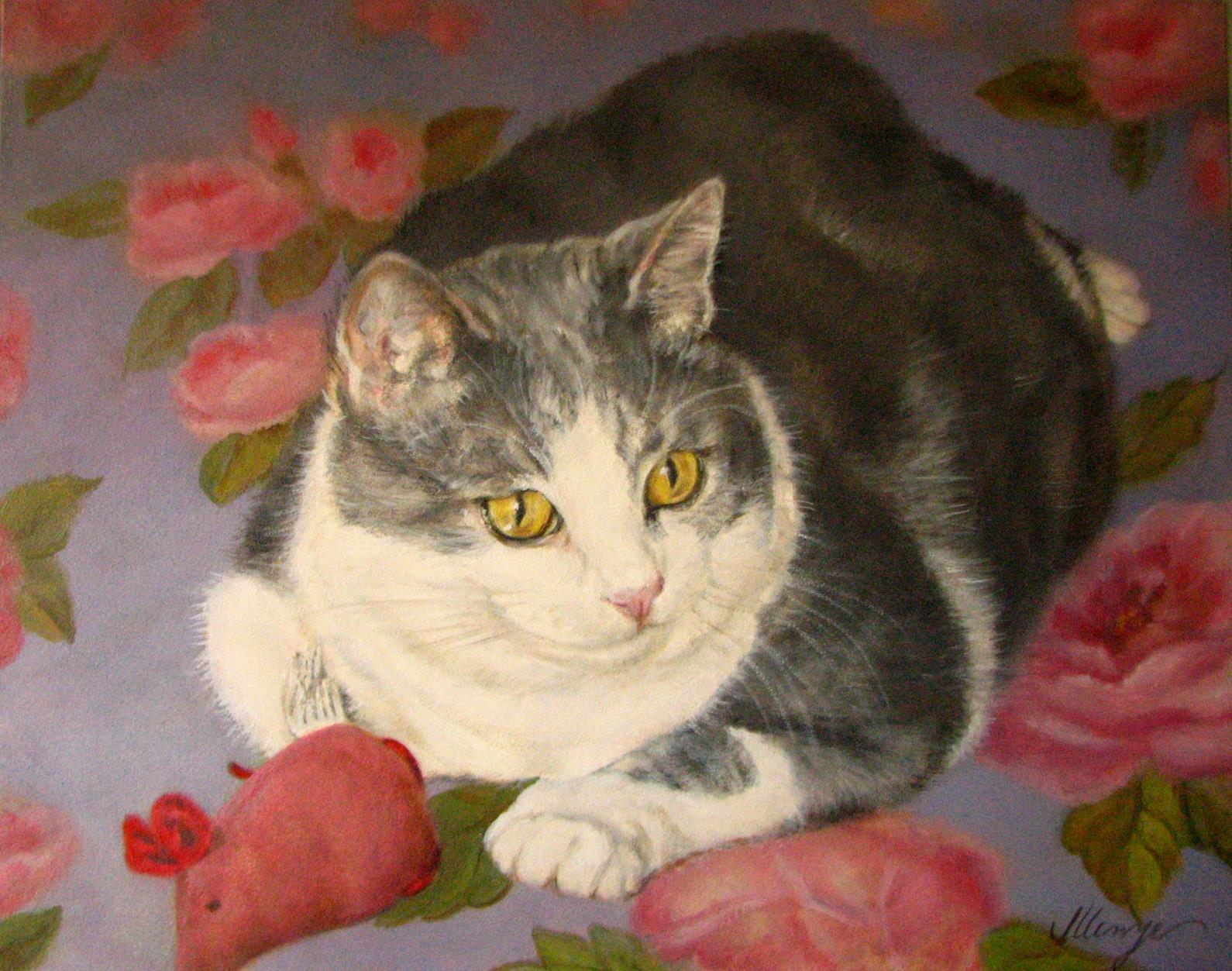 Jeanne Illenye Looking After Them Angel Cat Gray And White