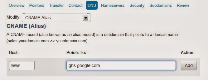 Screen Shot of Domain.Com CNAME Alias