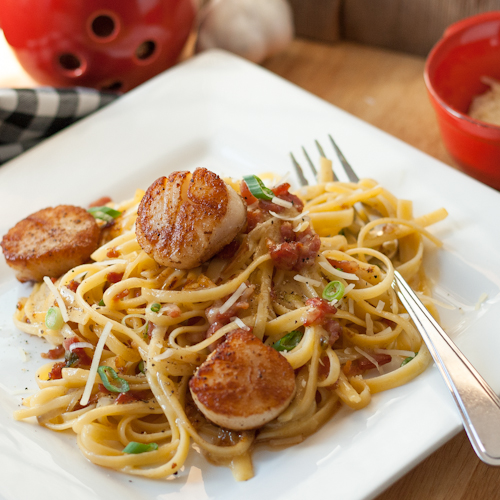 Carbonara with Pan Seared Scallops Art and the Kitchen Recipes