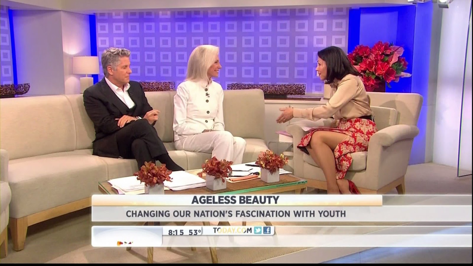 Ladies in Satin Blouses: Ann Curry - tan satin blouse