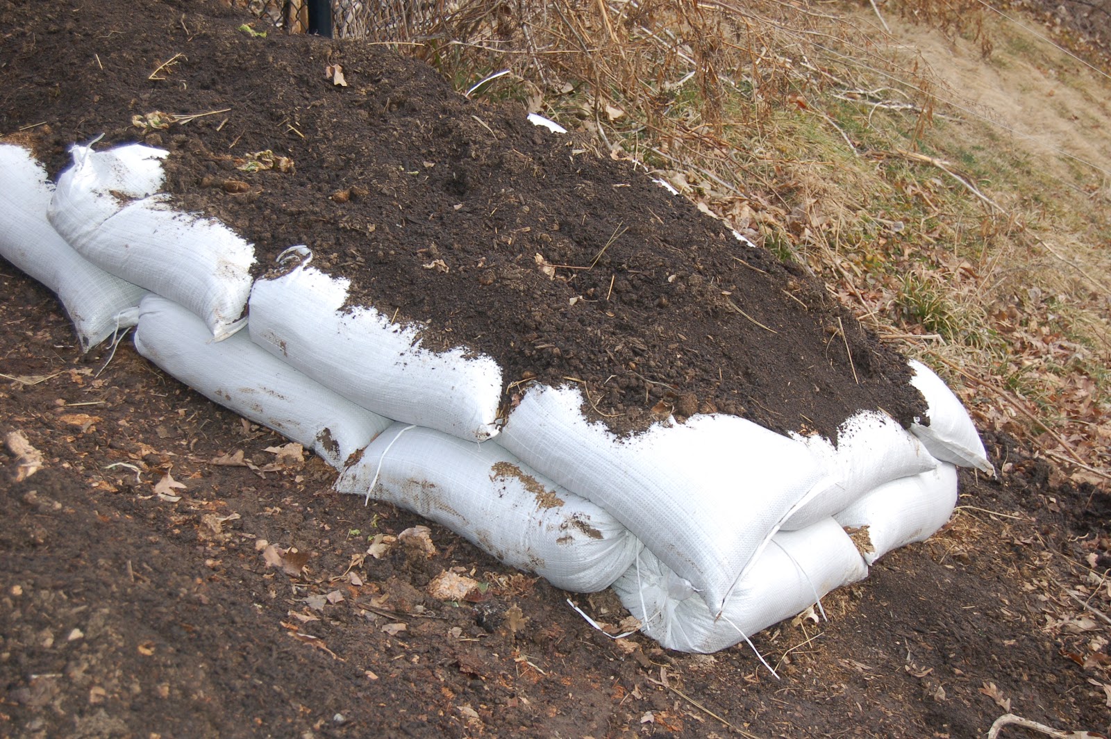 Midwestern Garden Raised beds using sand bags.