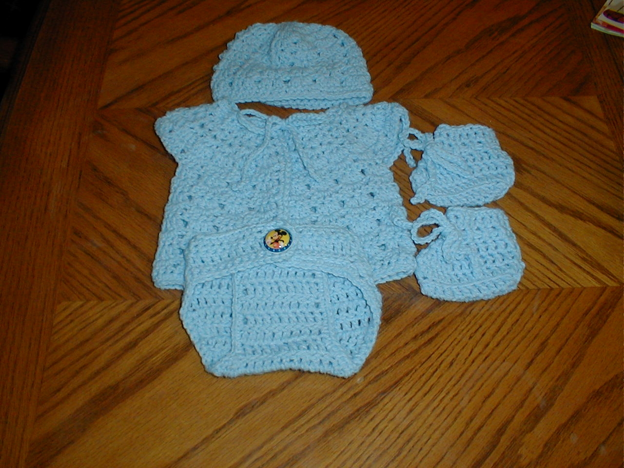 Karens Crocheted Garden of Colors Blue Diaper Set for Baby Boy