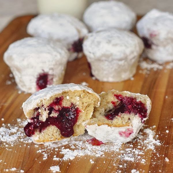 Raspberry Filled Powdered Donut Muffins