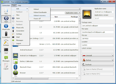 QtADB=>Tools=>ADB menu - Various Tools and utilities listed under Tools Menu.
