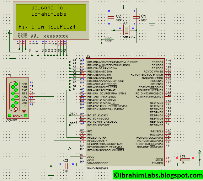 Two wirelessly communicating circuits using Xbee DsPIC33 PIC24 Code Circuit Diagram