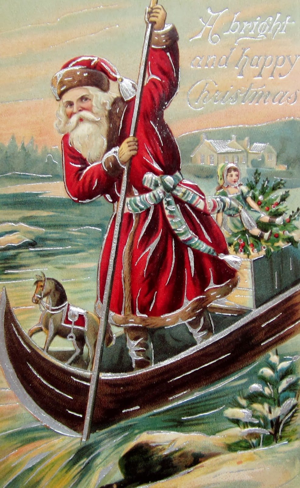 SANTA CLAUS with No Sleigh CHRISTMAS Postcards