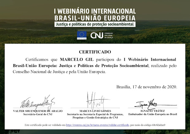 CERTIFICADO CONCEDIDO À MARCELO GIL PELO CONSELHO NACIONAL DE JUSTIÇA / 2020