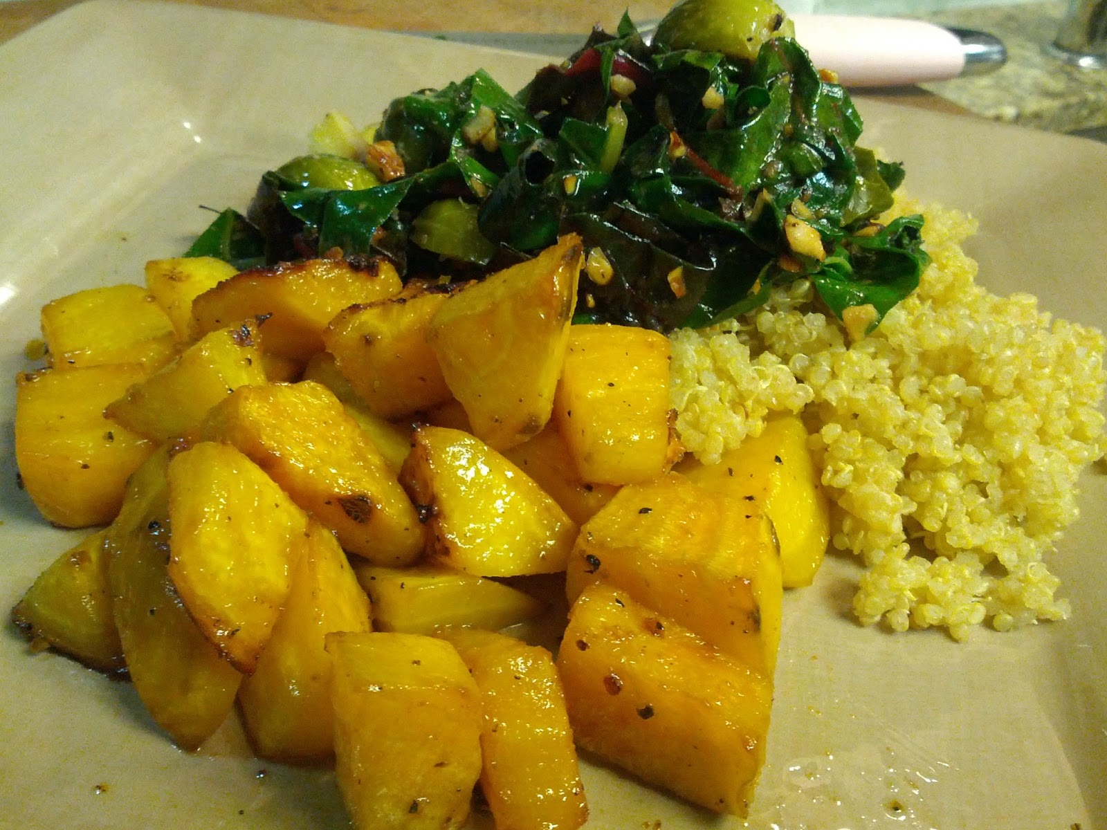 Life of 2 Fields Roasted Golden Beets & Swiss Chard with Brussel Sprouts