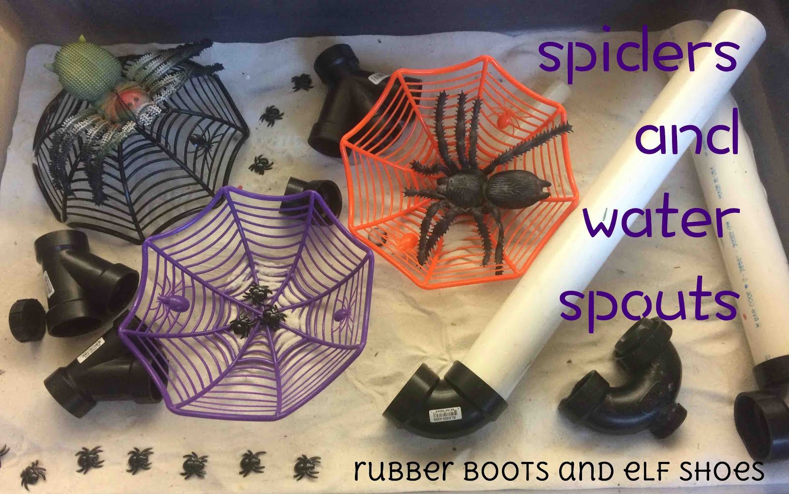 spiders and waterspouts in the sand table rubber boots and elf shoes