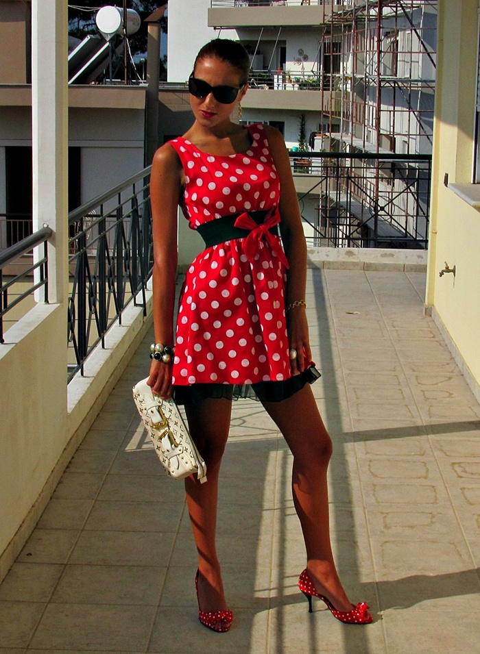 white dress with red dots
