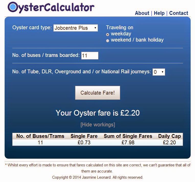 CLondoner92 Website Review Oyster Calculator