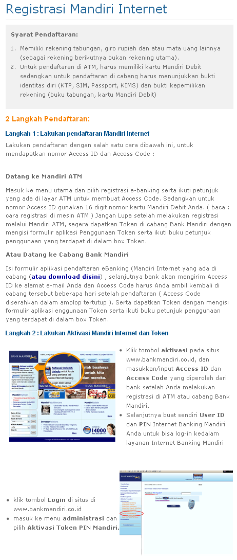 Cara Daftar Internet Banking Mandiri