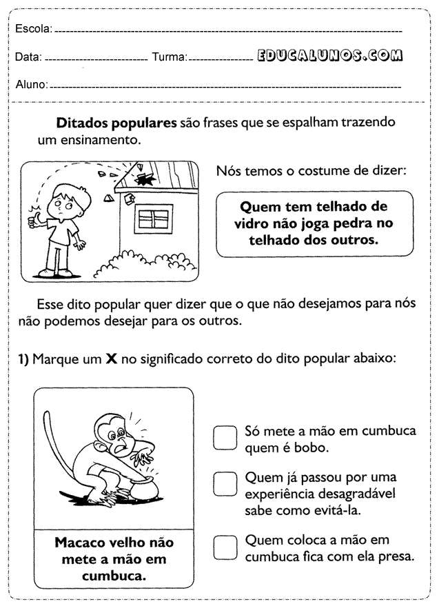 Atividades sobre ditados populares