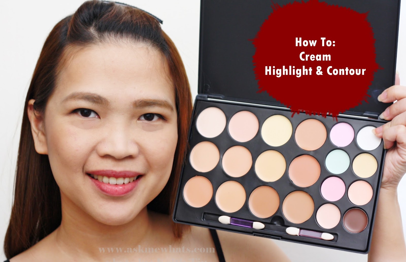 3-in-1 15 Color Contour Palette Cream w Sponge Puff Oval Makeup