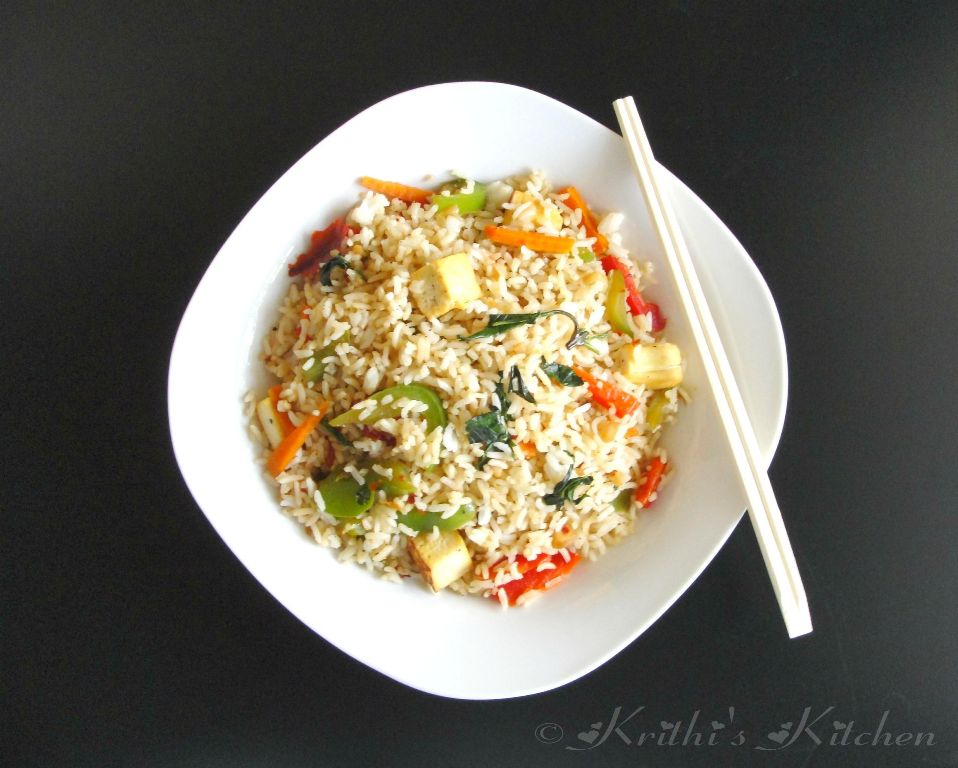 Krithi's Kitchen Garlic Basil Vegetable Fried Rice Thai Style