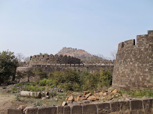 View of Daulatabad Fort outside its entrance boundary walls.