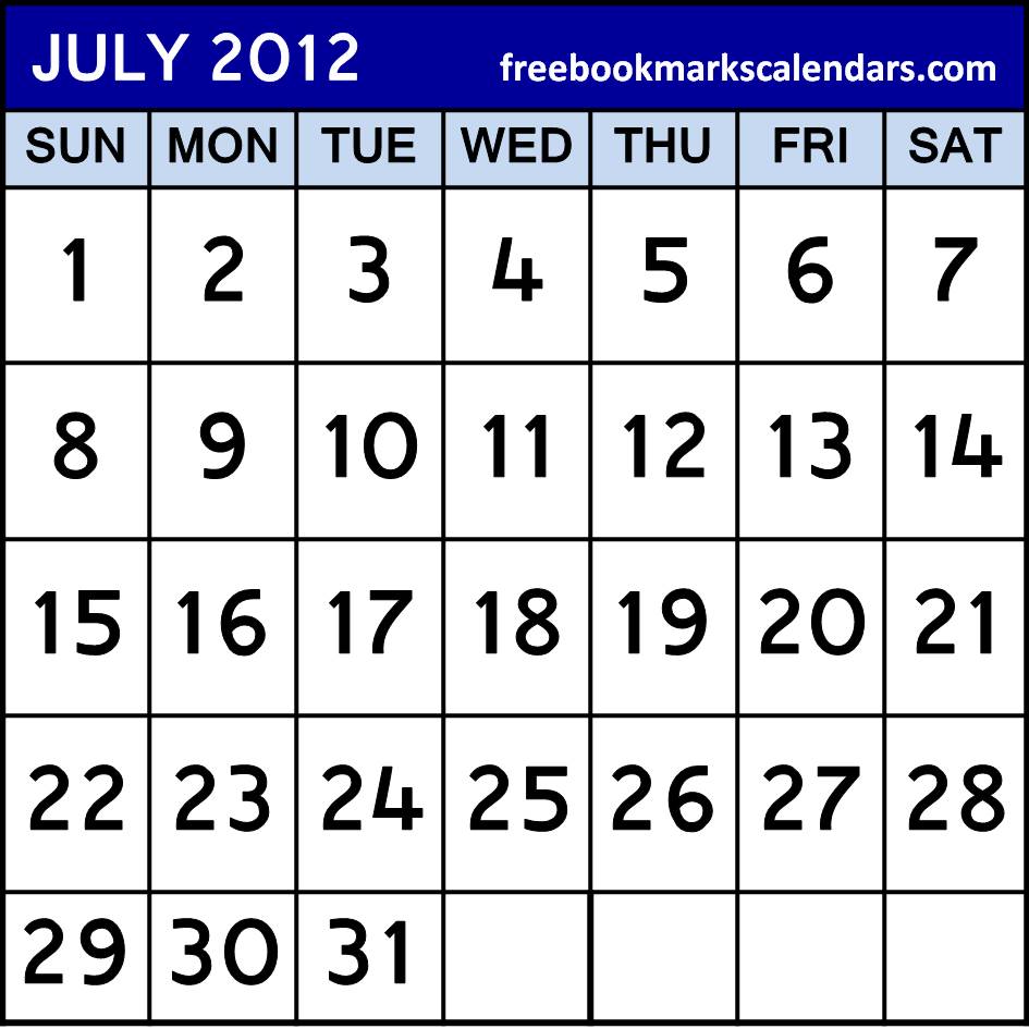 July 2012 calendar printable