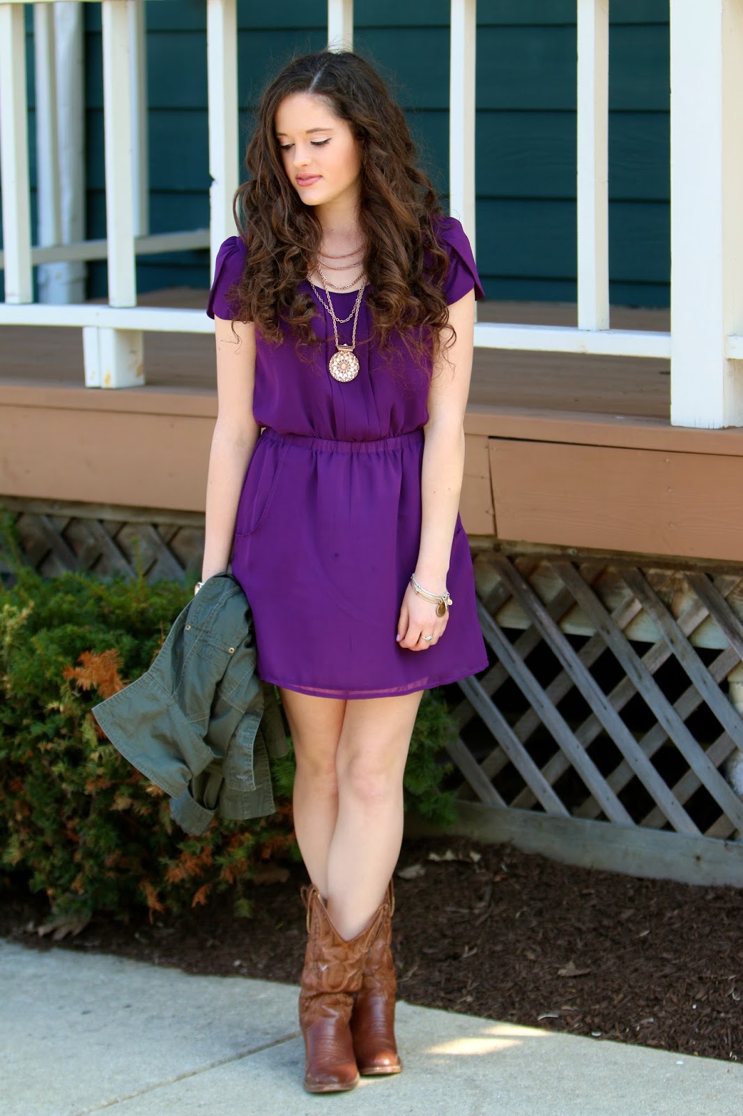 Purple Dress with Cowboy Boots