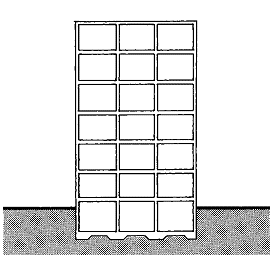 A cross section through a building with a floating foundation. The building weighs approximately the same as the soil excavated for the substructure, so the stress in the soil beneath the building is the same after construction as it was before. A cross section through a building with a floating foundation. The building weighs approximately the same as the soil excavated for the substructure, so the stress in the soil beneath the building is the same after construction as it was before.