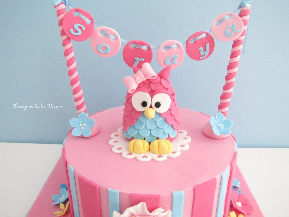 pink 3d owl birthday cake