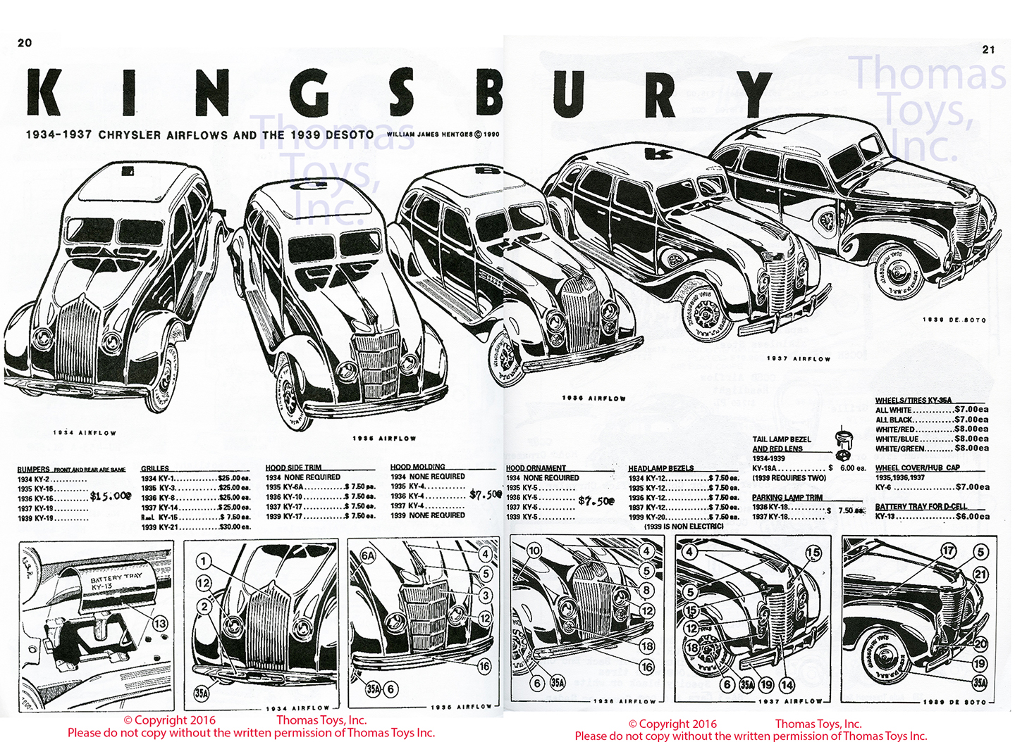 Old Antique Toys Thomas Toys, Inc. Kingsbury Replacement Airflow Parts