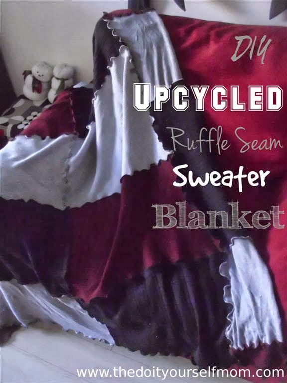 The DoItYourself Mom DIY Upcycled Ruffle Seam Sweater Blanket