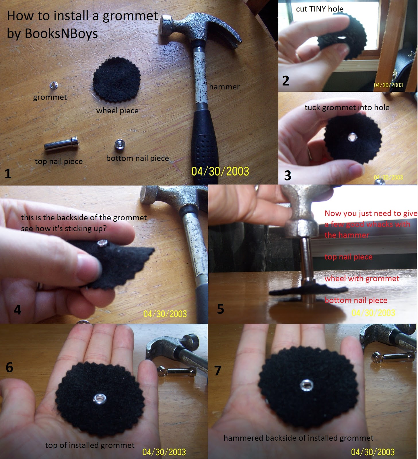 Books N Boys Picture Tutorial on Installing a Grommet