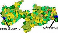 NOSSO LINDO MAPA PARAIBANO  DE BONITO DE SANTA FE A JOAO PESSOA NOSSA CAPITAL LINHA DIRETA INTERIOR